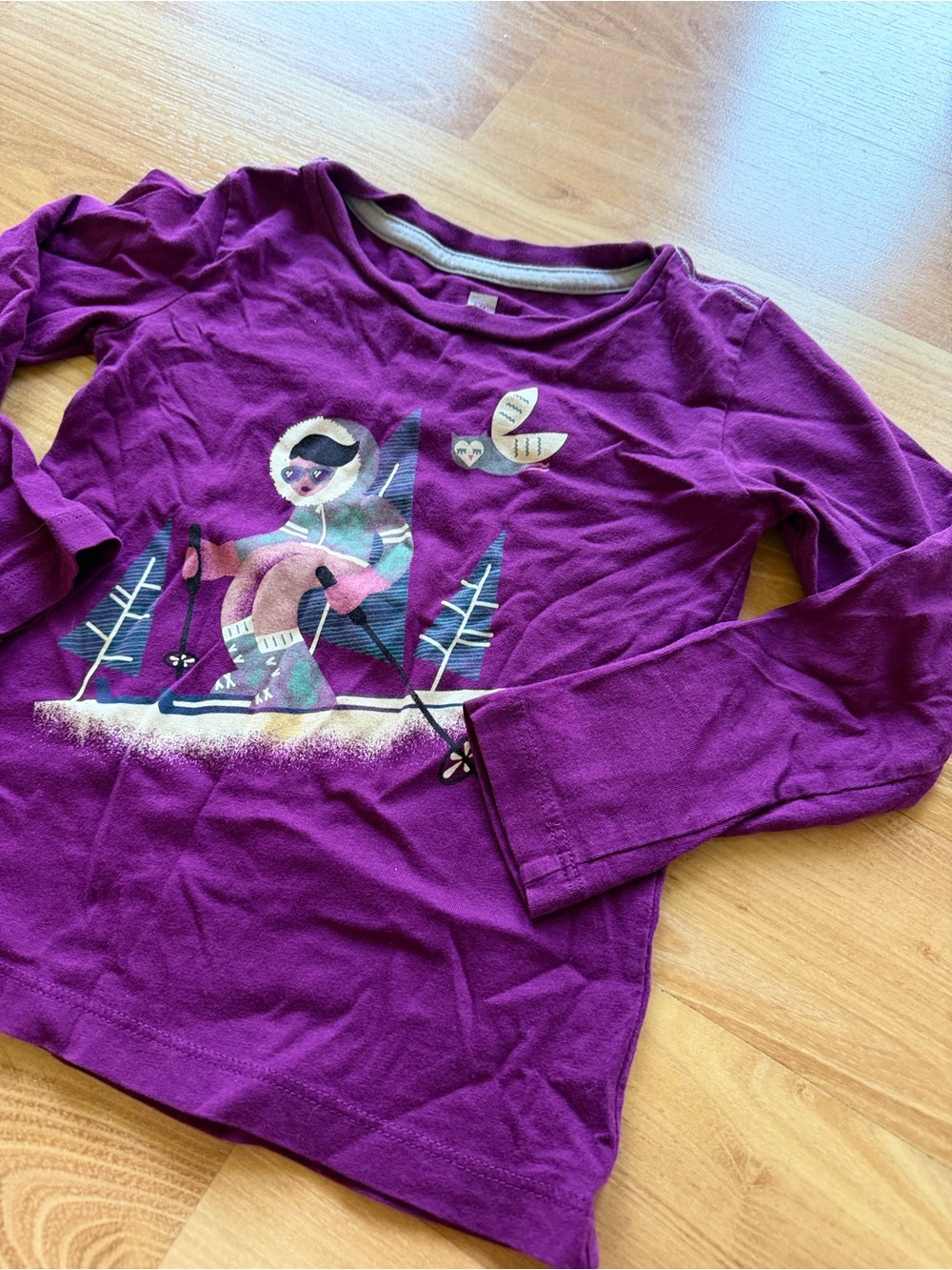 Tea Collection size 4 purple long sleeve shirt ski scene winter 100% cotton